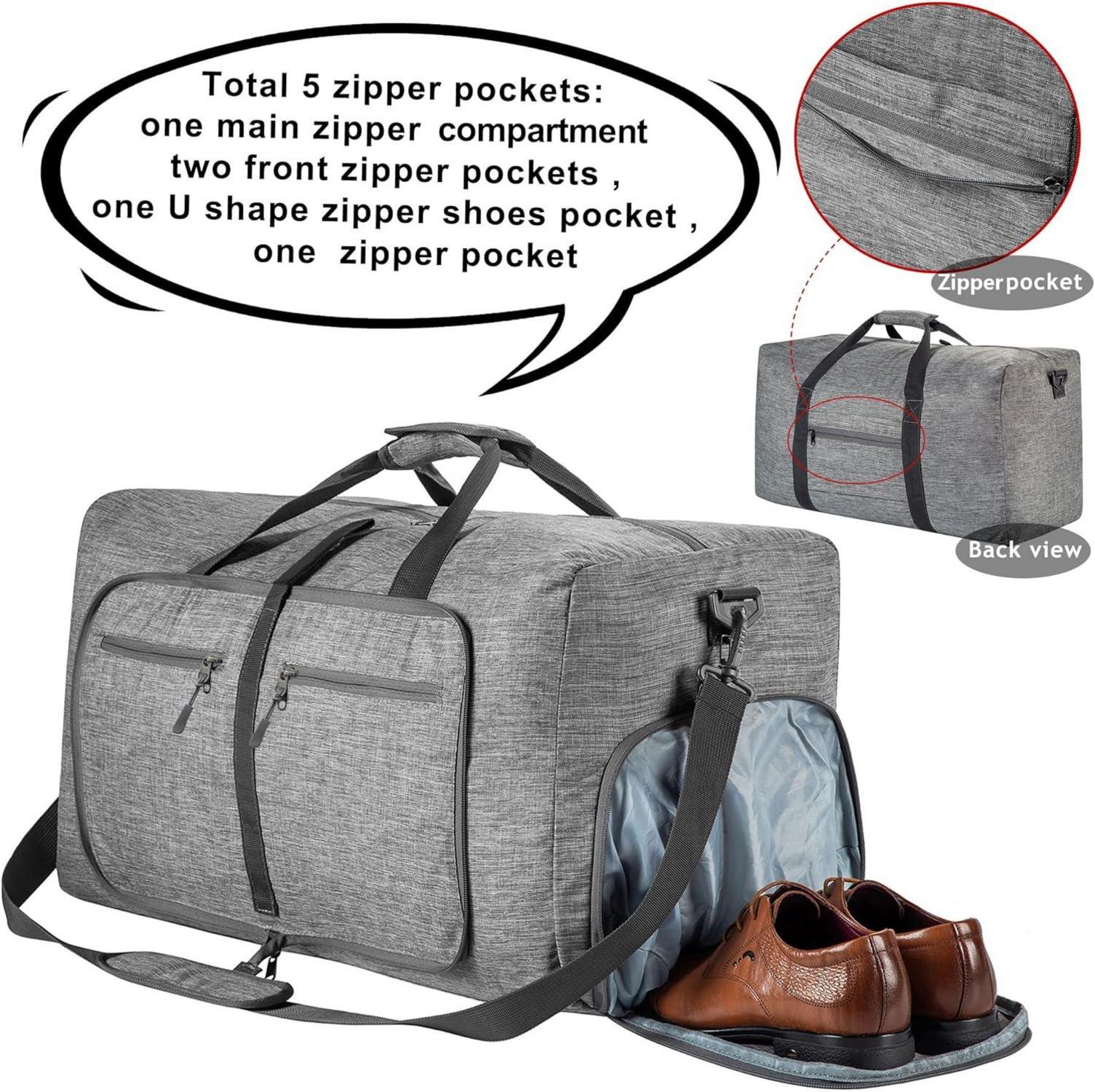 Multifunktionale 65L Reisetasche mit Schuhfach, Oxford-Gewebe, Grau