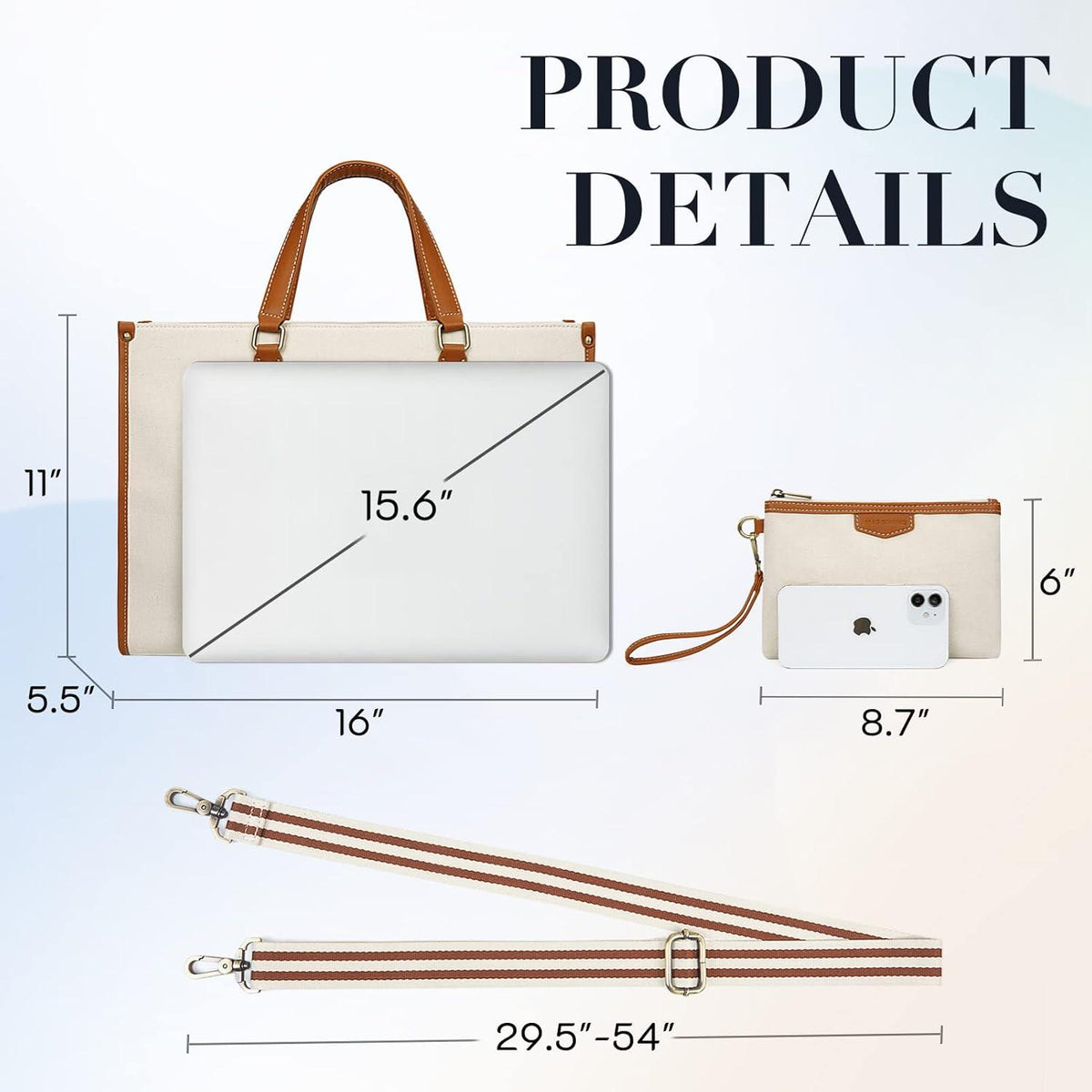 Laptoptasche Damen 15,6 Zoll Business Canvas Aktentasche Beige