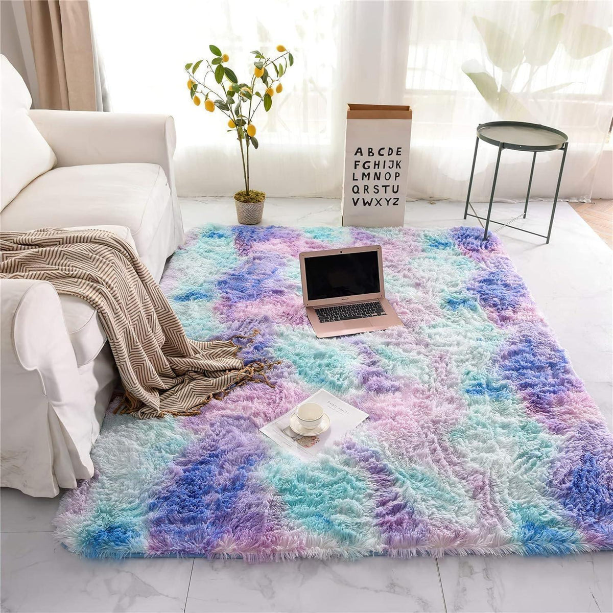 Weicher Hochflor Shaggy Teppich Blau Lila 160x230 cm