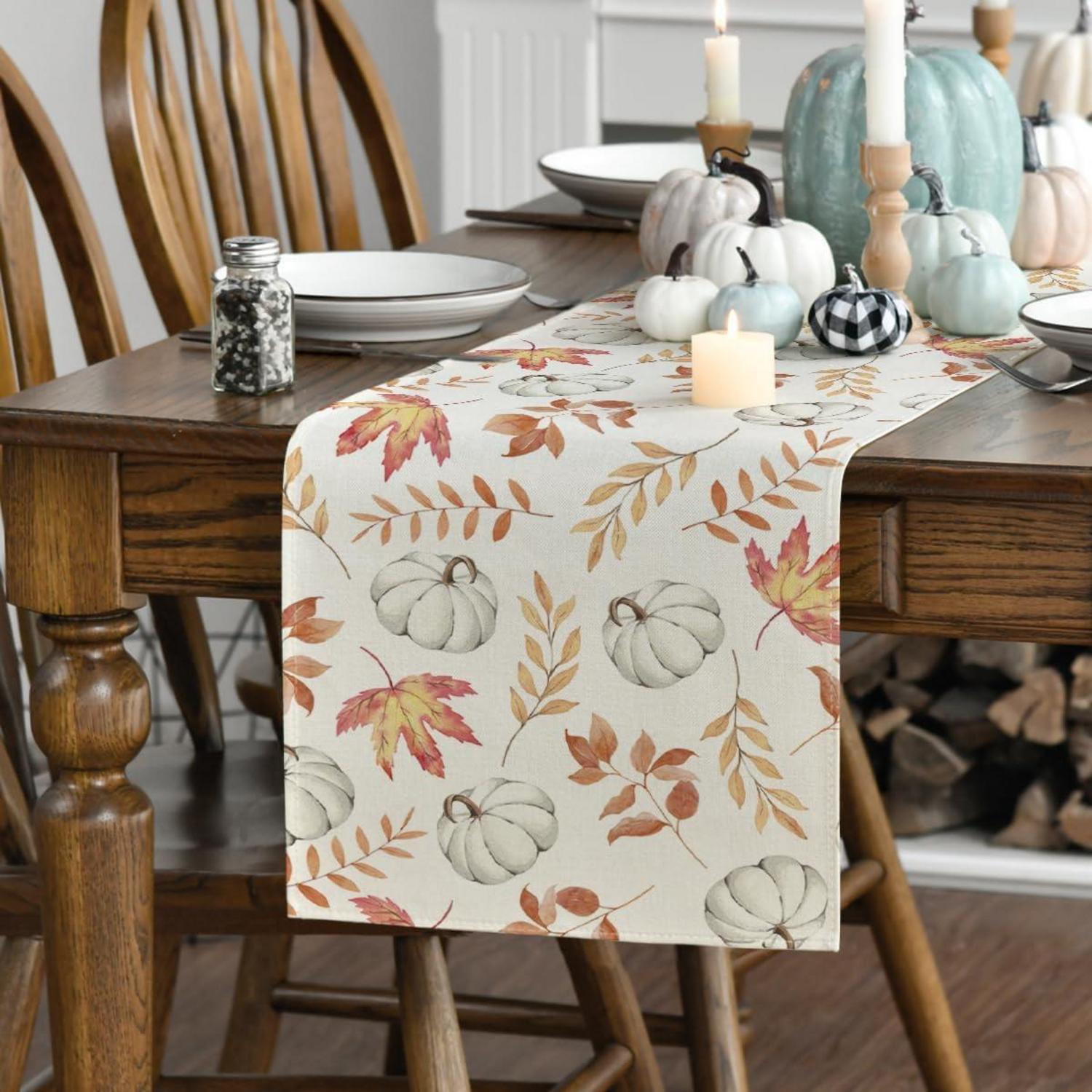 Herbst Tischläufer Orange Kürbisse Blätter 40x180 cm