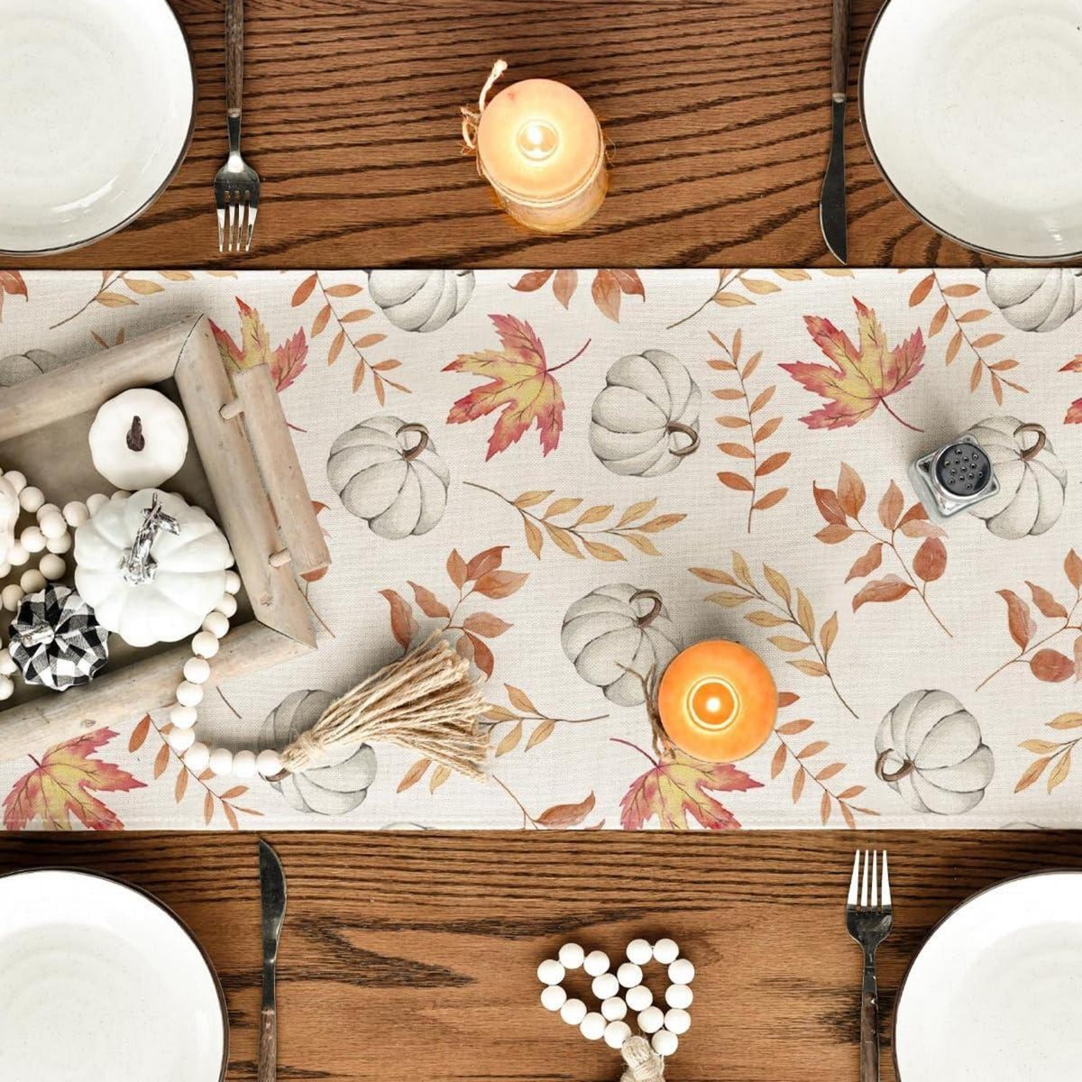 Artoid Mode Herbst Tischläufer 40x180 cm Orange Kürbisse Blätter