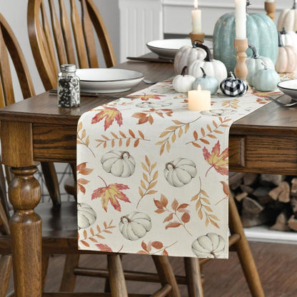 Herbst Tischläufer Kürbisse Blätter 40x140 cm Orange