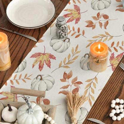 Herbst Tischläufer Orange Kürbisse Blätter 40x140 cm