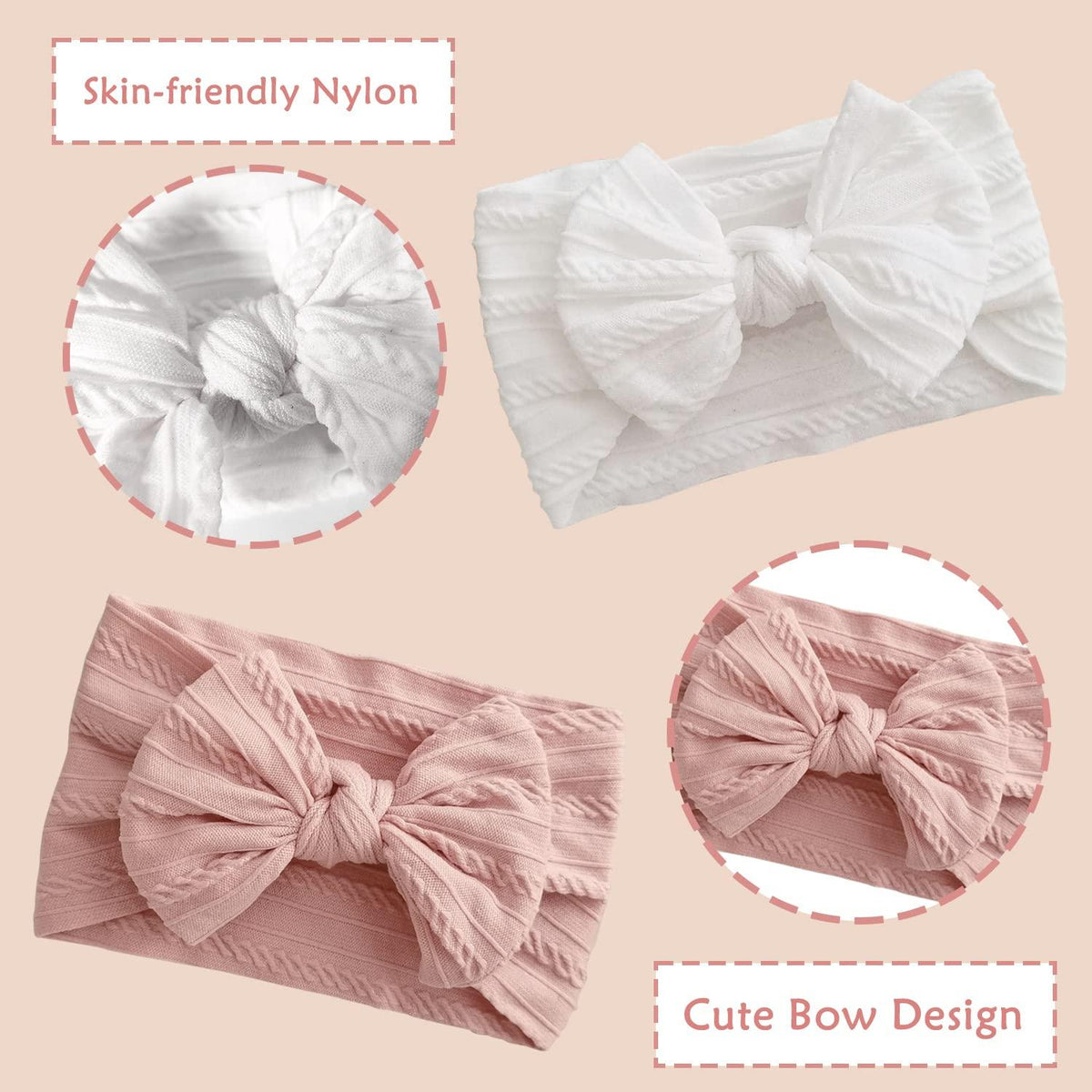 2er Pack Baby Turban Stirnband Nylon Schleife Kopfbedeckung für