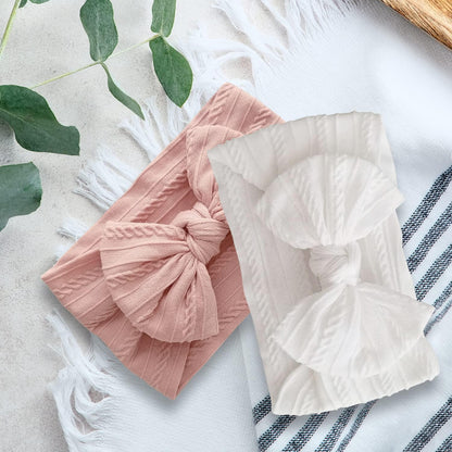 2er Set Baby Turban Stirnband Haarband Schleife Rosa Weiß Neugeborene