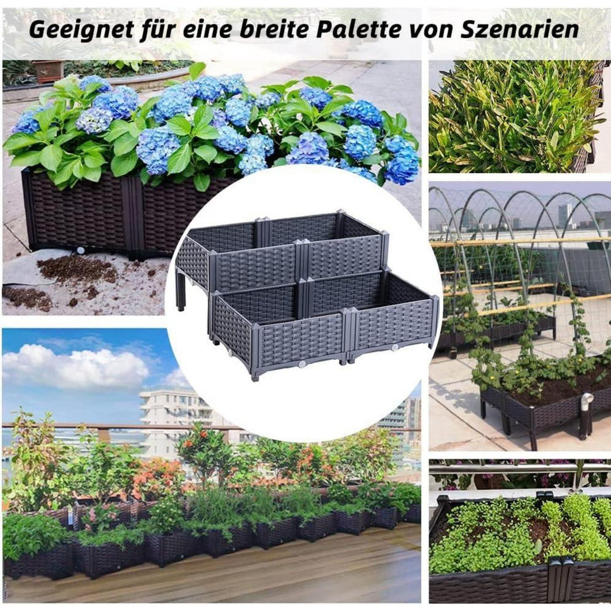 Hochbeet Kunststoff-Rattan höhenverstellbar 80x80cm Graublau