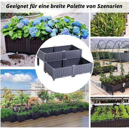 Hochbeet Kunststoff-Rattan höhenverstellbar 80x80cm Graublau