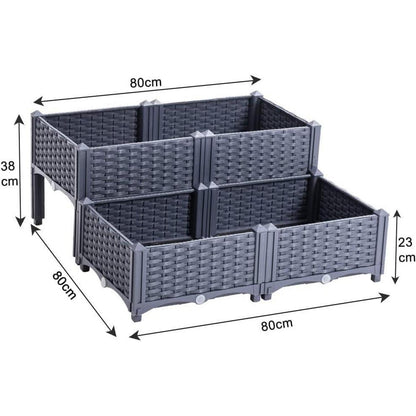 Hochbeet Kunststoff-Rattan höhenverstellbar 80x80cm Graublau