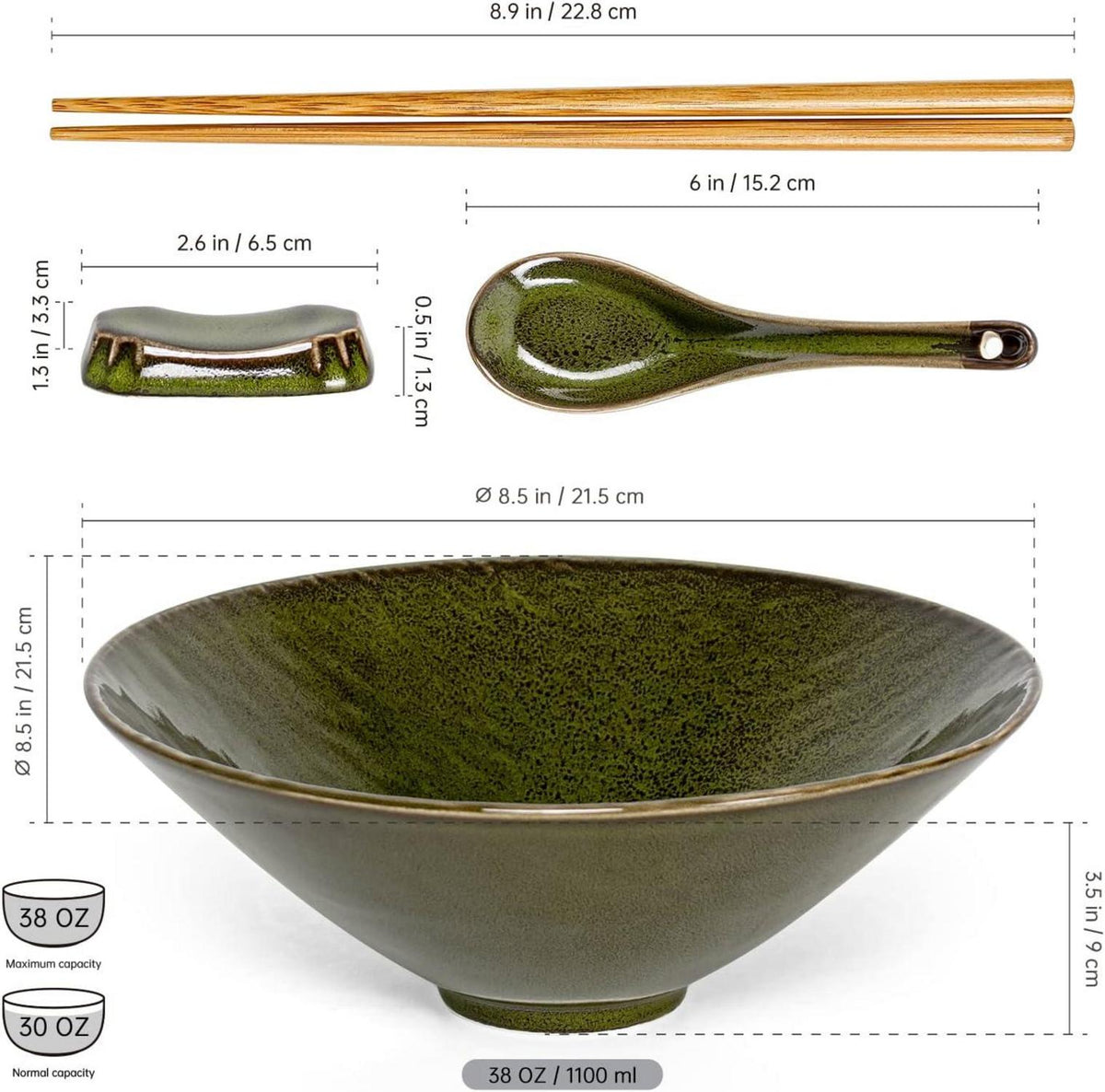 Japanische Ramen Schüsseln aus Keramik, 2 Stück, 1100