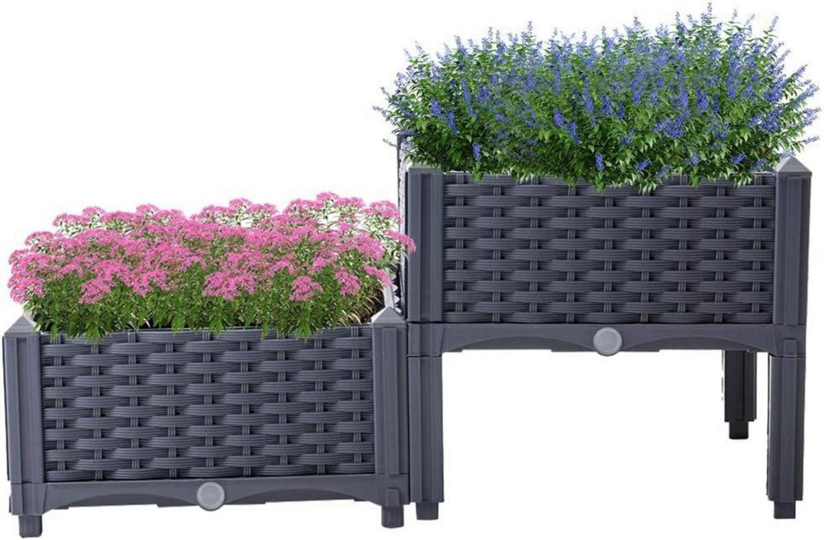 Hochbeet Kunststoff Blumenkasten Gemüse Kräuter Blumen 80x40x23-38cm