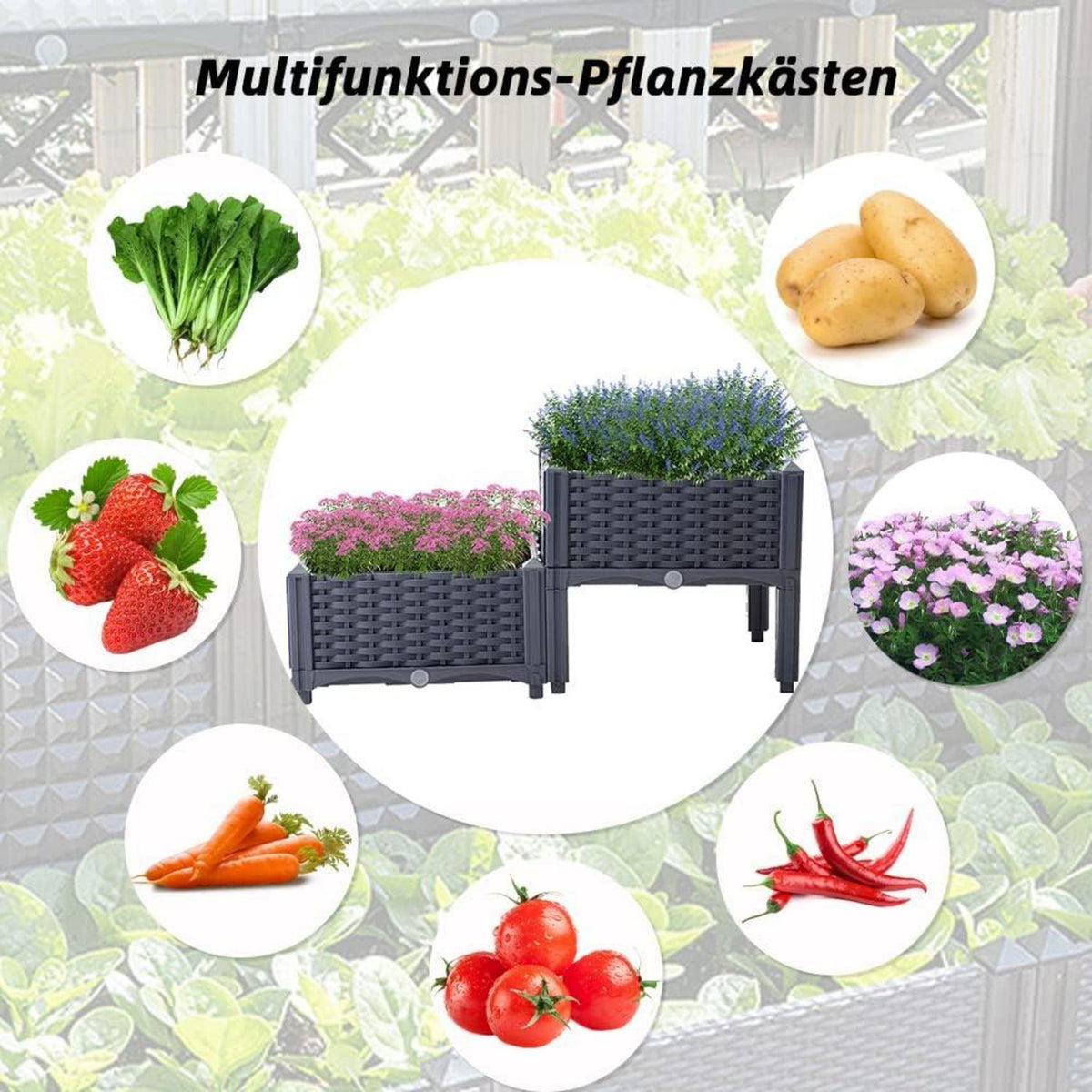 Hochbeet Kunststoff Blumenkasten 80x40x23 cm Graublau
