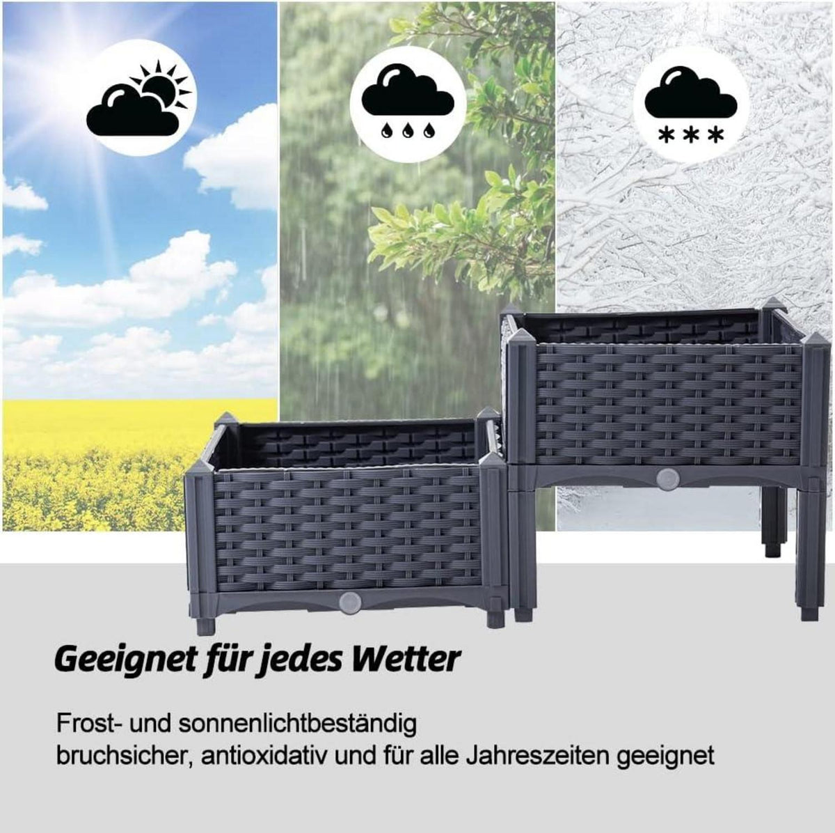 Mingone Hochbeet Kunststoff Graublau 80x40x23cm