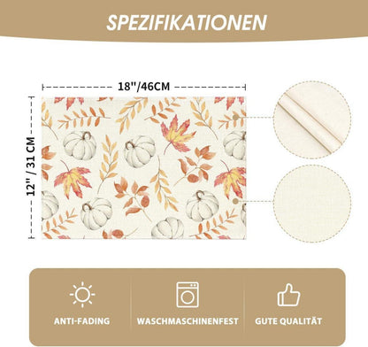Herbst Platzsets Kürbisse Blätter 4er Set 30x45cm Orange