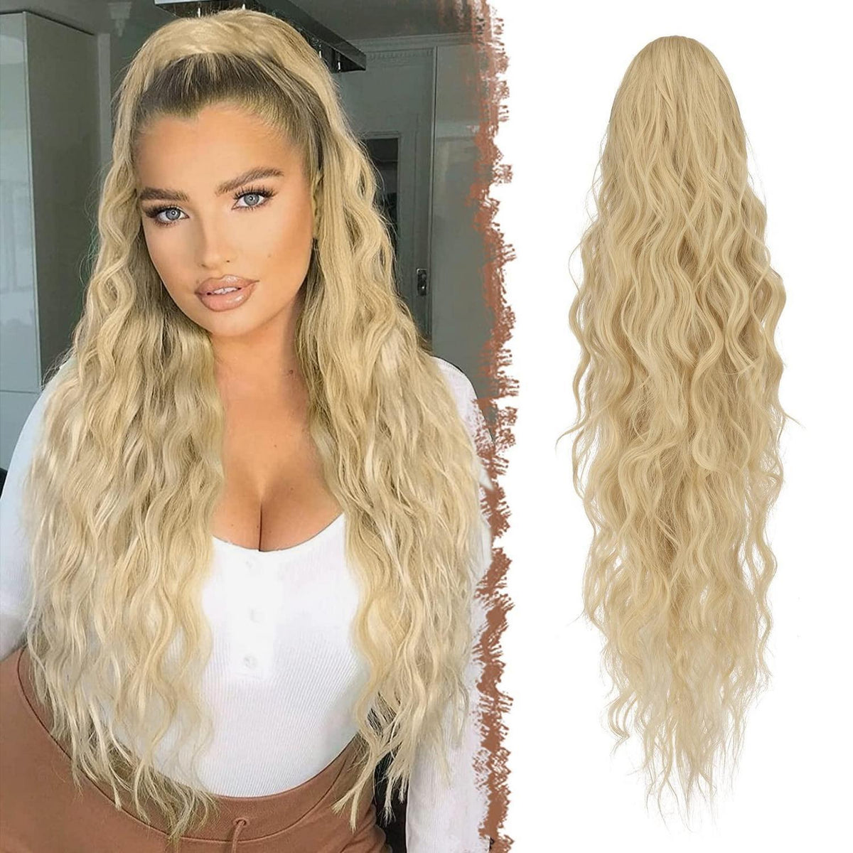 Langer, lockiger Pferdeschwanz mit Kordelzug – Erdbeerblond & Bleichblond