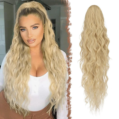 Langer, lockiger Pferdeschwanz mit Kordelzug – Erdbeerblond & Bleichblond