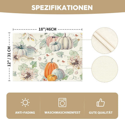 Artoid Mode Aquarell Kürbisse Sonnenblumen Platzsets 4er Set 30x45cm