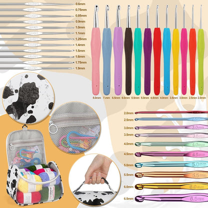 Häkelset mit Tasche und Zubehör, 34 Stücke Häkelnadeln, 12 PCS Wolle