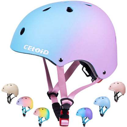 Kinder Fahrradhelm Set | Skateboard Helm 3-16 Jahre | Blau-Rosa