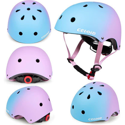 Kinder Fahrradhelm Set | Skateboard Helm 3-16 Jahre | Blau-Rosa