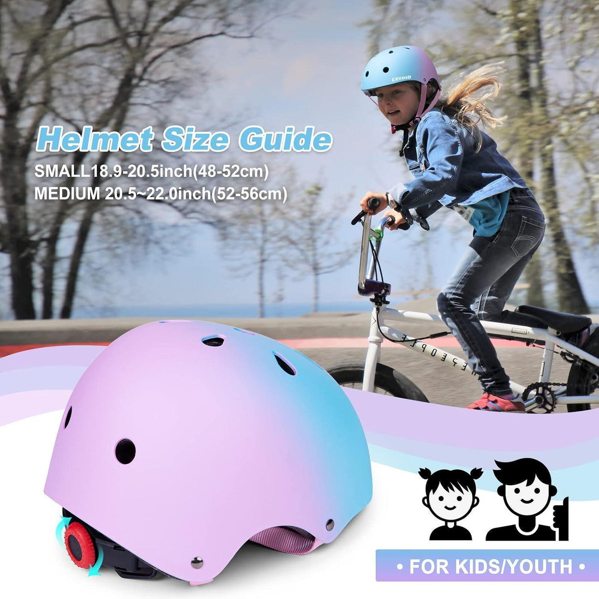 Kinder Fahrradhelm Set | Skateboard Helm 3-16 Jahre | Blau-Rosa