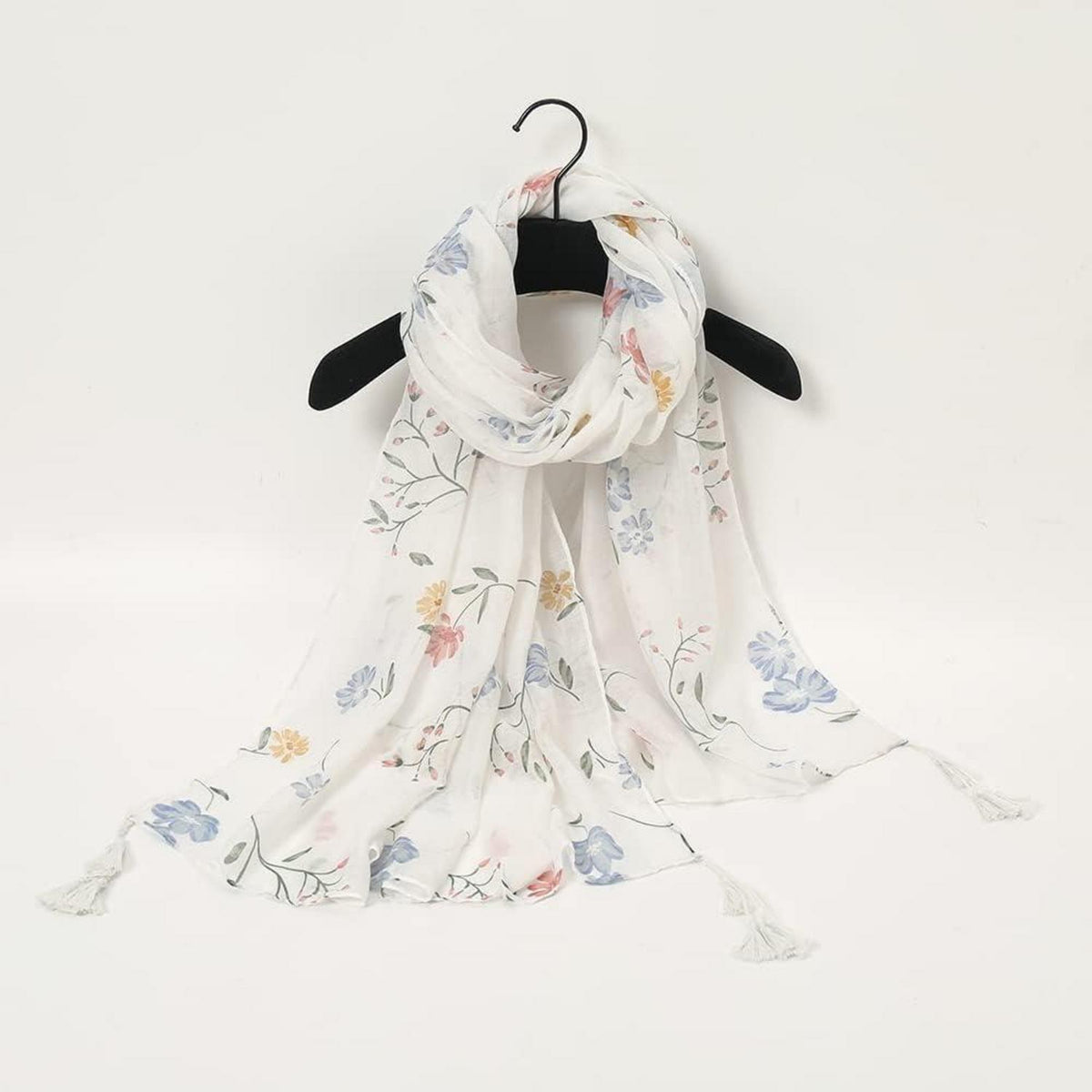Boho Schal Damen mit Blumenprint und Fransen