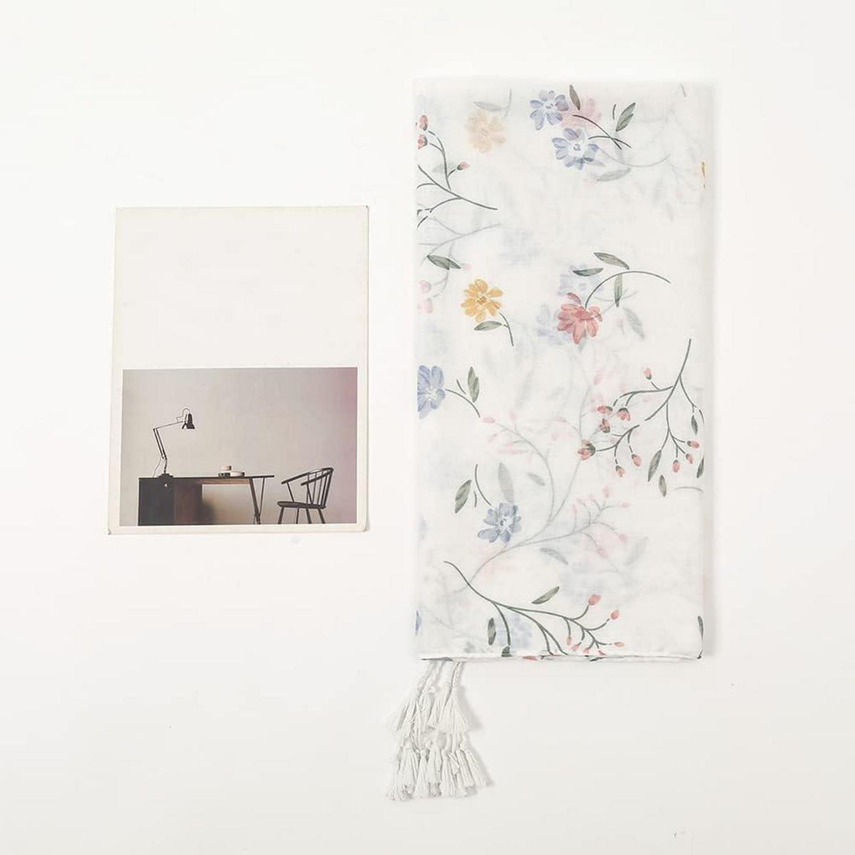Boho Schal Damen mit Blumenprint und Fransen