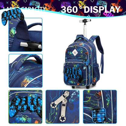 Rollender Rucksack Set für Mädchen 6-8 – Koffer, Lunchbox & Federtasche Orange