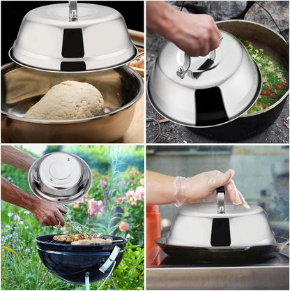 Edelstahl Burgerglocke Grilldeckel Set Kunststoffgriff Steak Küche 23x8,5 cm