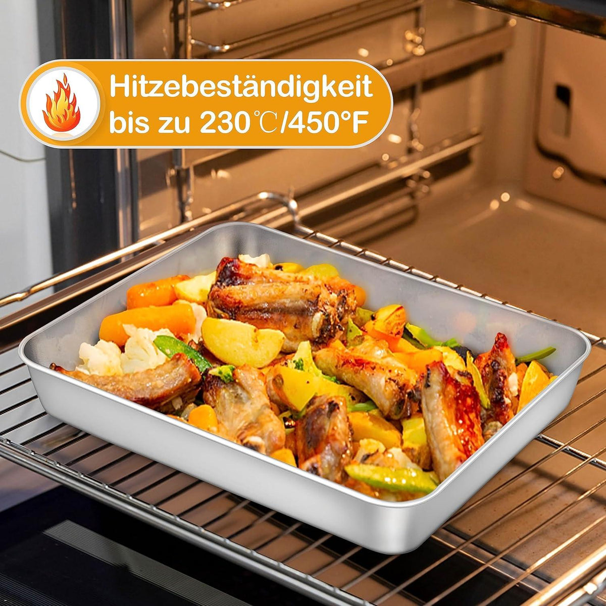 Edelstahl Backblech Set 2er, Groß 31,6x24,7x4,8cm, Rechteckig, Spülmaschinenfest