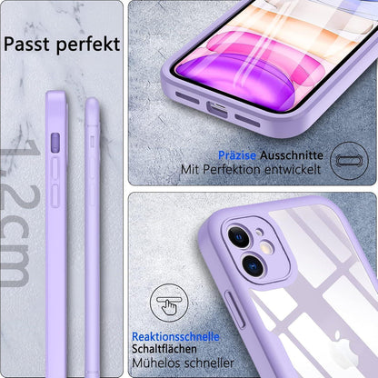 iPhone 11 Hülle mit Displayschutz, 360° Schutz, Helles Lila