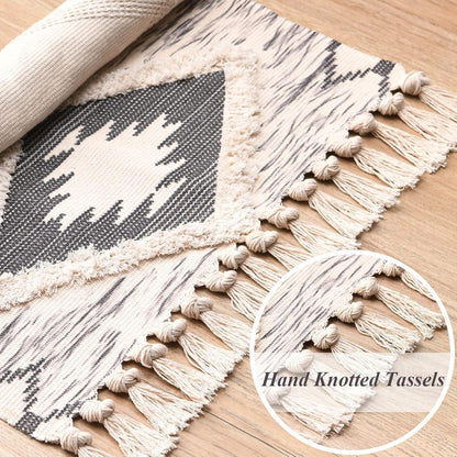 Boho-Teppich Läufer Baumwolle Marokkanisch Waschbar Grau 60x130 cm