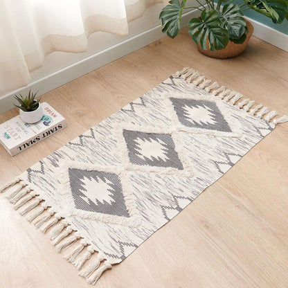 Boho-Läufer Baumwolle marokkanisch grau-weiß 60x130cm Waschbar