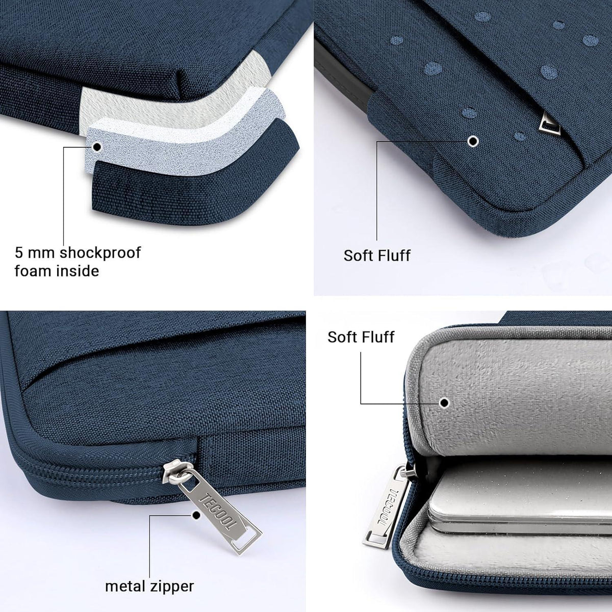 TECOOL Laptoptasche 15 15,6 Zoll Hülle Wasserdicht Denim Blau