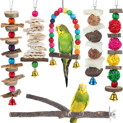 Vogelspielzeug Holz 6 Stück für Papageien Nymphensittiche Sittiche