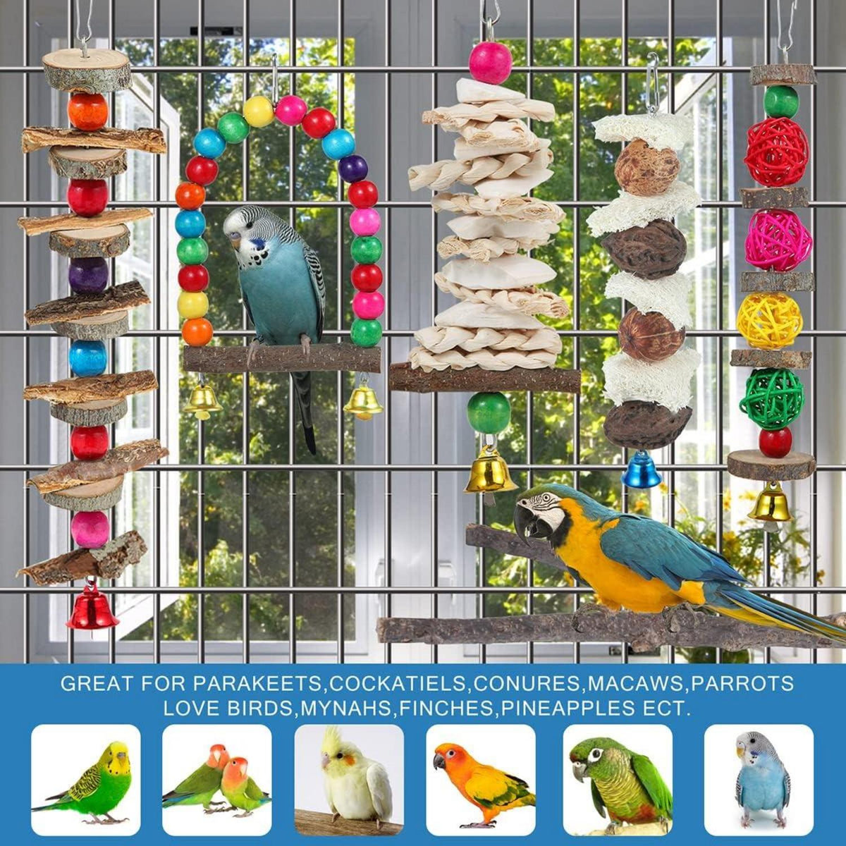 Holz-Vogelsitzstange 6 Stück - Papageien, Nymphensittiche, Wellensittiche