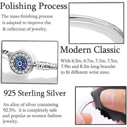 925 Sterling Silber Schlangen Gliederarmband mit Kugelverschluss, Damen Charm Armband