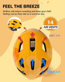 Kinder Fahrradhelm Mädchen Jungen 52-56 cm Gelb Sonnenblende