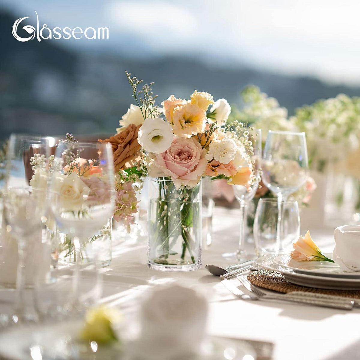 Glasseam Zylinder Glasvase 12er Set 15cm Blumenvase für Hochzeit Tischdeko