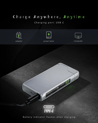 Elektrisches Lichtbogen Sturmfeuerzeug USB C Aufladbar Silber