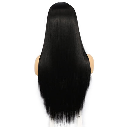 Lange gerade schwarze Perücke 26 Zoll 13x6 Lace Front Synthetik