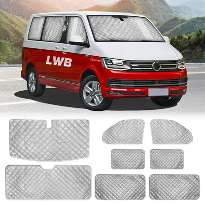 Thermatte Sonnenschutz VW T5 T6 LWB – 8tlg. Frontscheibe & Seitenscheiben