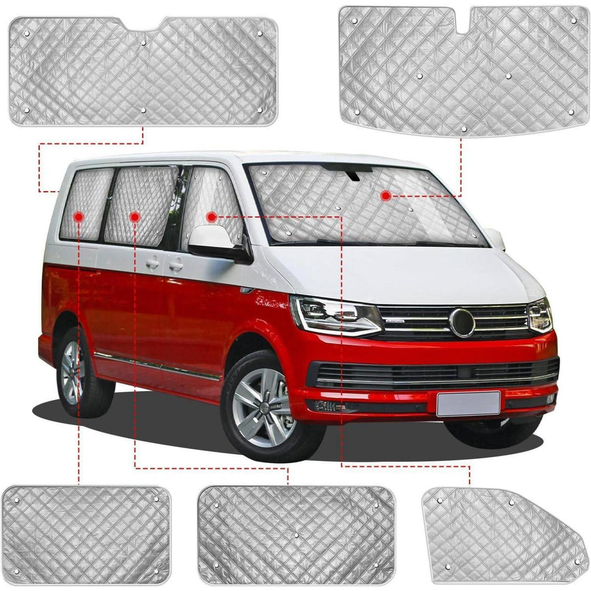 Thermatte Sonnenschutz VW T5 T6 LWB – 8tlg. Frontscheibe & Seitenscheiben