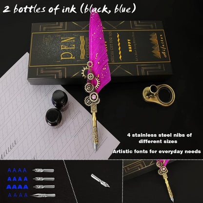 Feder Feder Tinte Set Kalligraphie Stift Vintage Lila pens