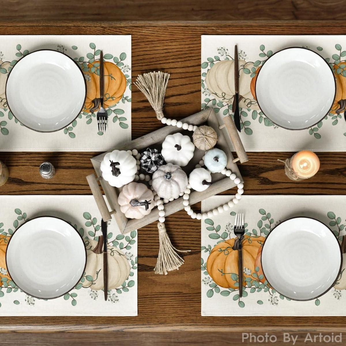 Artoid Herbst Kürbis Eukalyptus Tischsets 4er Set 30x45cm Orange