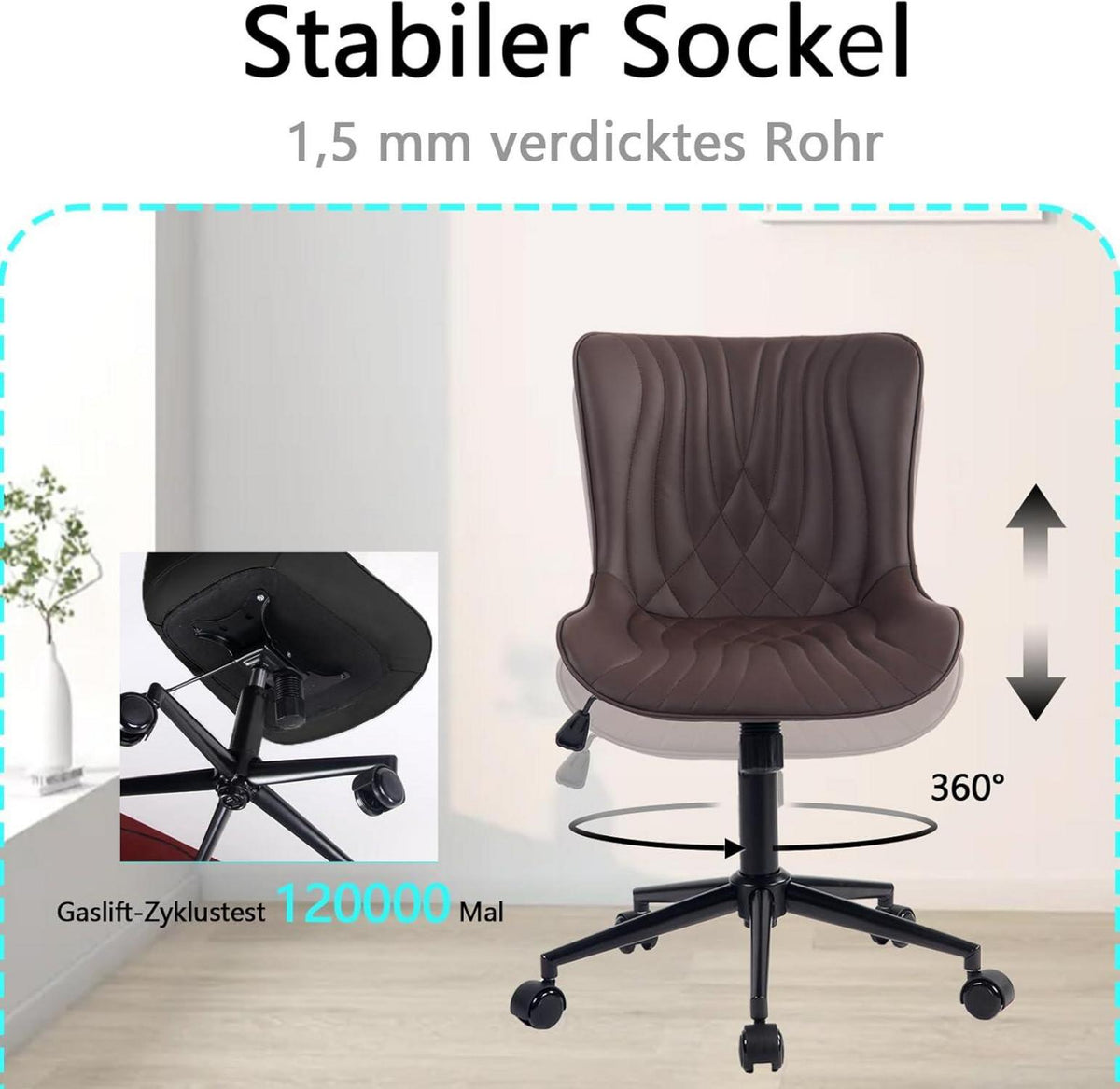Ergonomischer Bürostuhl Fischschwanz-Design Rollen Braun