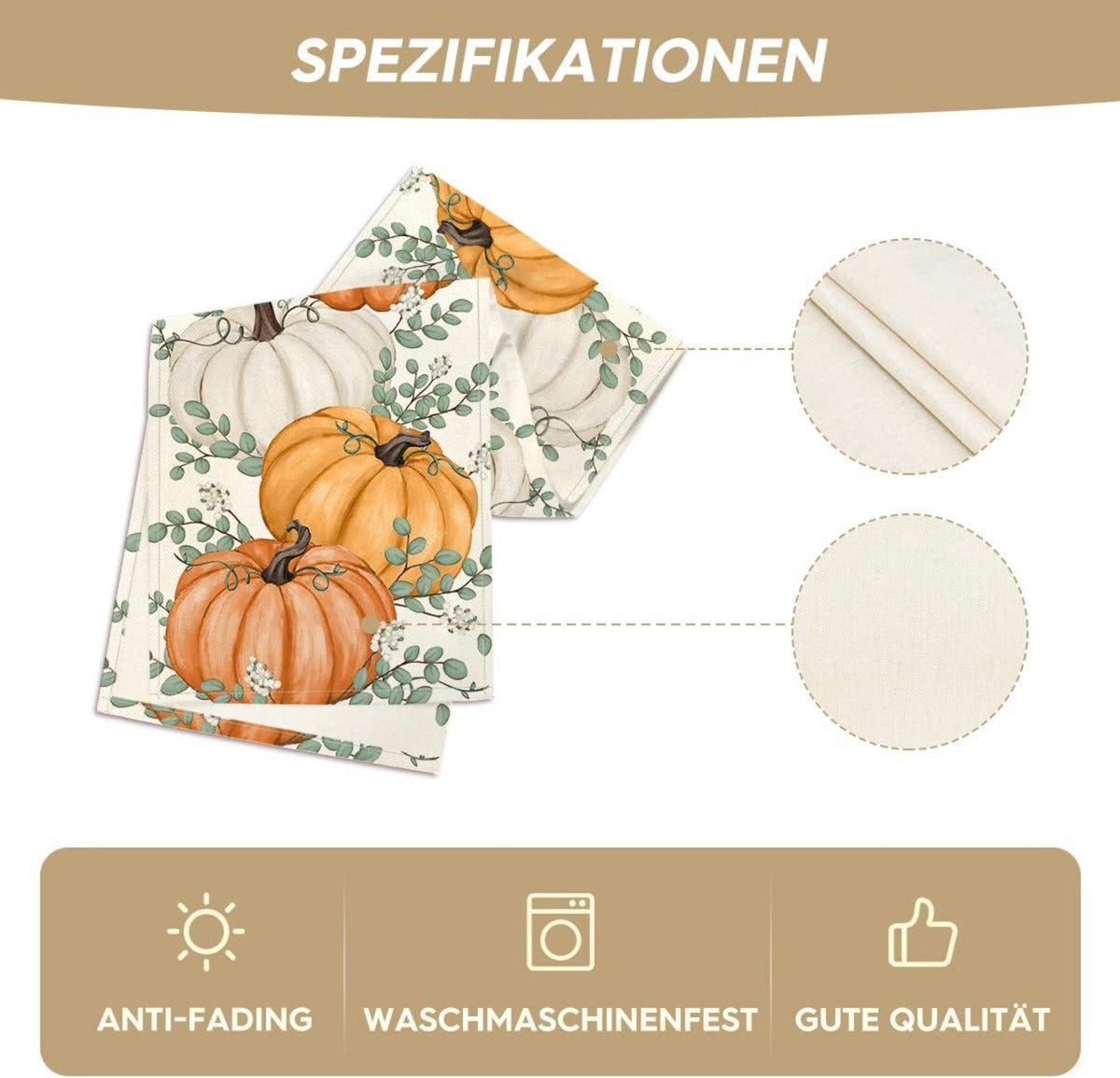 Herbst Tischläufer Orange Kürbisse Eukalyptus Dekoration 40x240 cm