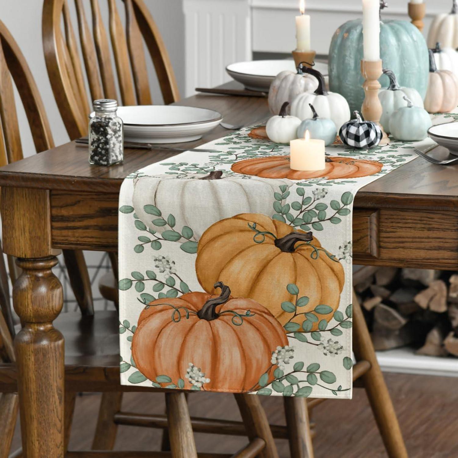 Herbst Tischläufer Orange Kürbisse 40x100 cm für Küche & Party