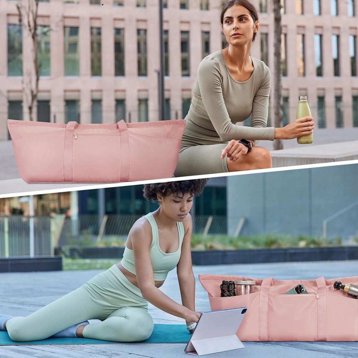 Große Sporttasche Damen Yoga Reisetasche mit Schuhfach Nassfach Pink