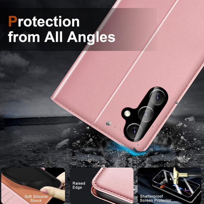 Handyhülle Samsung Galaxy A14 4G/5G mit Panzer Schutzglas und RFID Schutz - Rosa