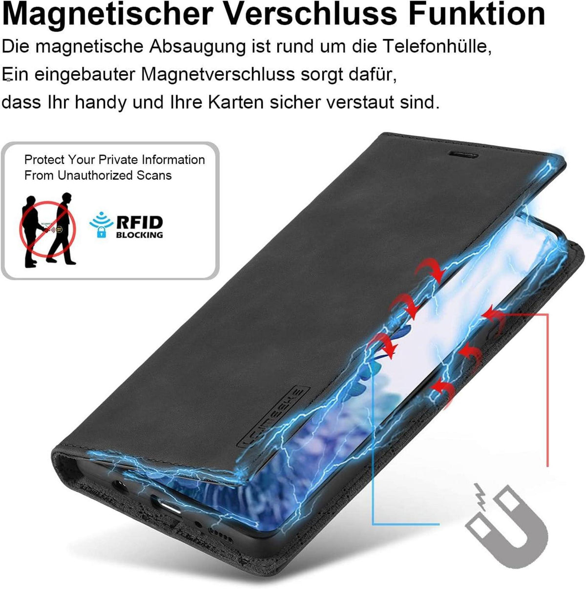 Leder Klapphülle für Samsung Galaxy A51 mit Ständer und Kartenfächern